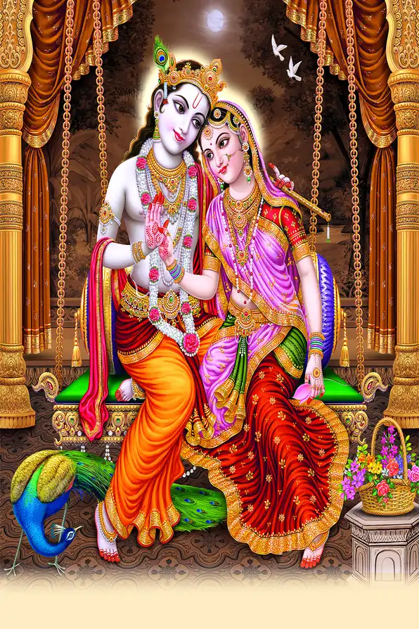RK164 Radha Krishna Plain, Glitter, Stone, Crystal High Gloss Decorative Tile by Global Art