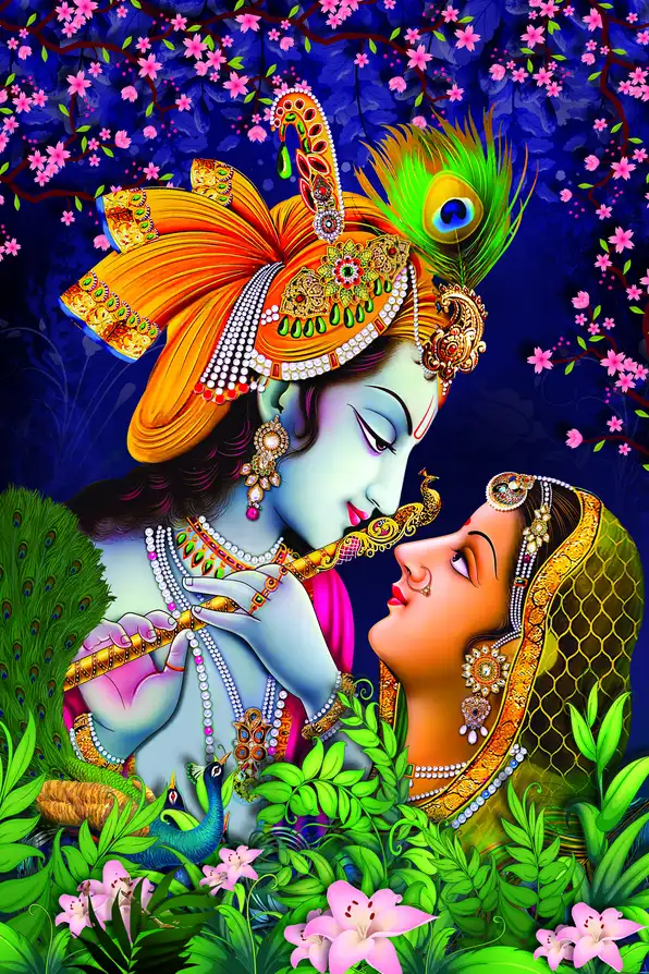 RK165 Radha Krishna Plain, Glitter, Stone, Crystal High Gloss Decorative Tile by Global Art