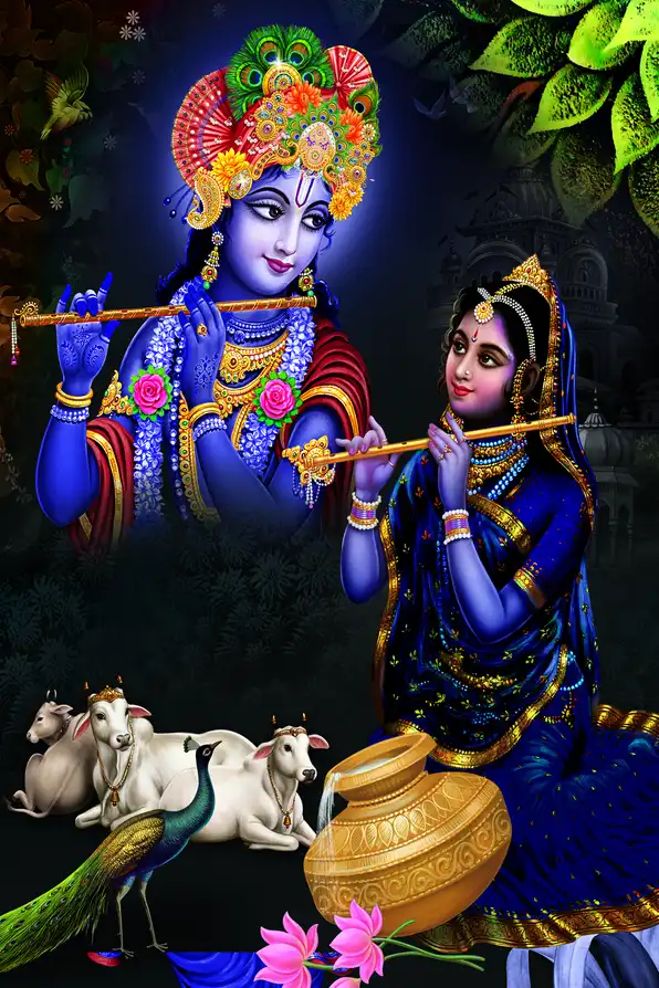 RK167 Radha Krishna Plain, Glitter, Stone, Crystal High Gloss Decorative Tile by Global Art