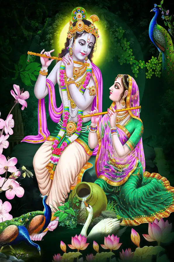 RK168 Radha Krishna Plain, Glitter, Stone, Crystal High Gloss Decorative Tile by Global Art
