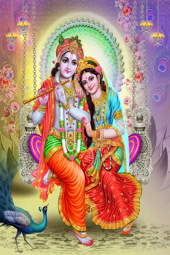 RK170 Radha Krishna Plain, Glitter, Stone, Crystal High Gloss Decorative Tile by Global Art