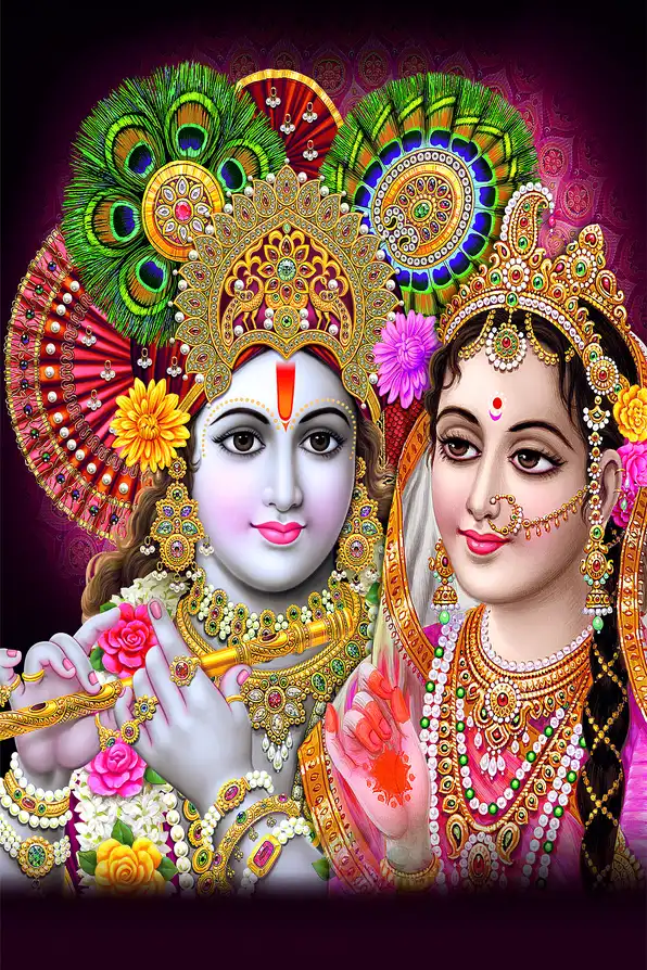 RK172 Radha Krishna Plain, Glitter, Stone, Crystal High Gloss Decorative Tile by Global Art