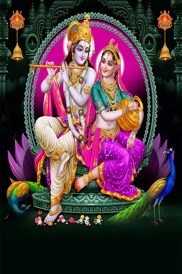 RK173 Radha Krishna Plain, Glitter, Stone, Crystal High Gloss Decorative Tile by Global Art