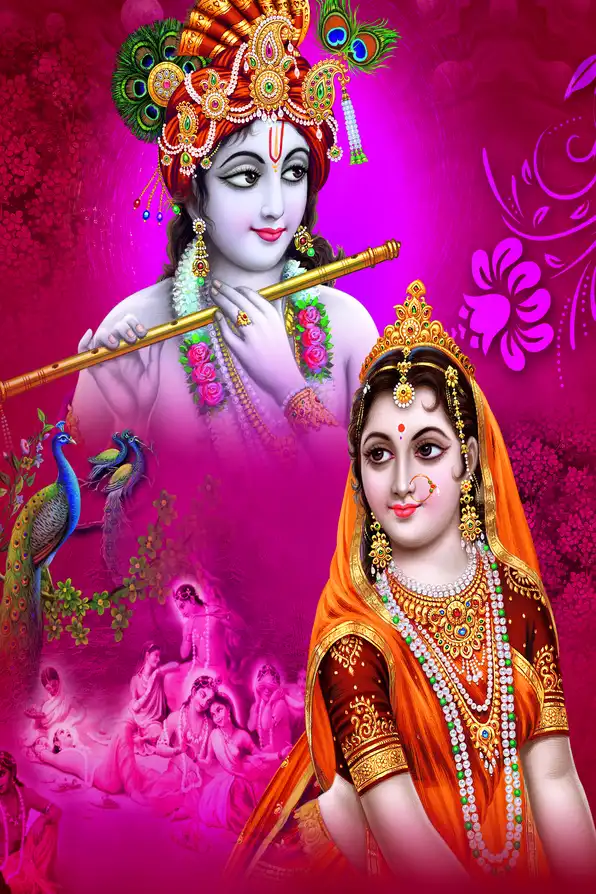 RK174 Radha Krishna Plain, Glitter, Stone, Crystal High Gloss Decorative Tile by Global Art