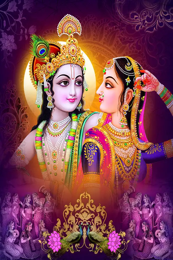RK175 Radha Krishna Plain, Glitter, Stone, Crystal High Gloss Decorative Tile by Global Art