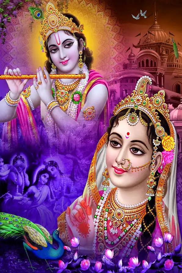 RK176 Radha Krishna Plain, Glitter, Stone, Crystal High Gloss Decorative Tile by Global Art