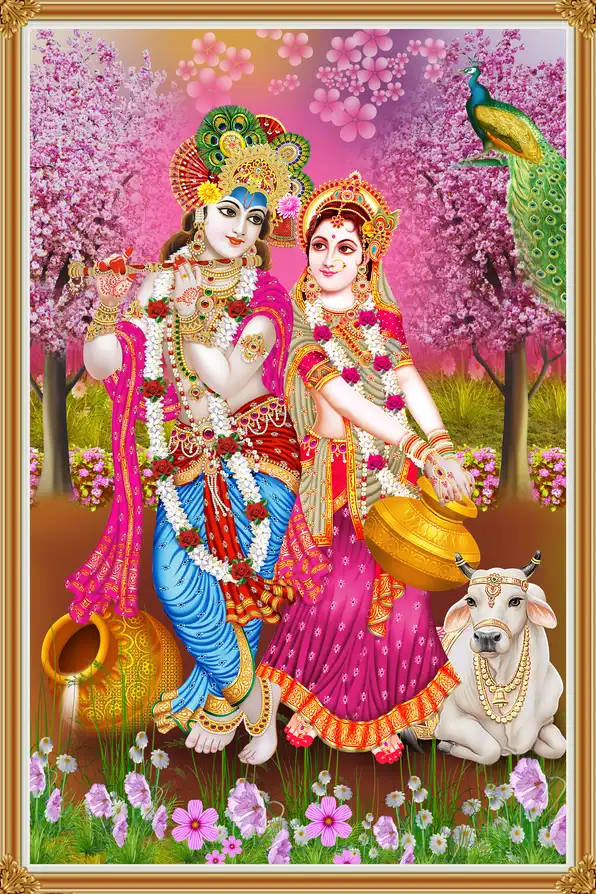 RK178 Radha Krishna Plain, Glitter, Stone, Crystal High Gloss Decorative Tile by Global Art