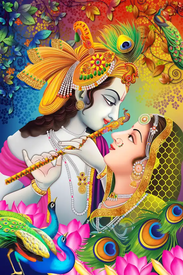 RK179 Radha Krishna Plain, Glitter, Stone, Crystal High Gloss Decorative Tile by Global Art