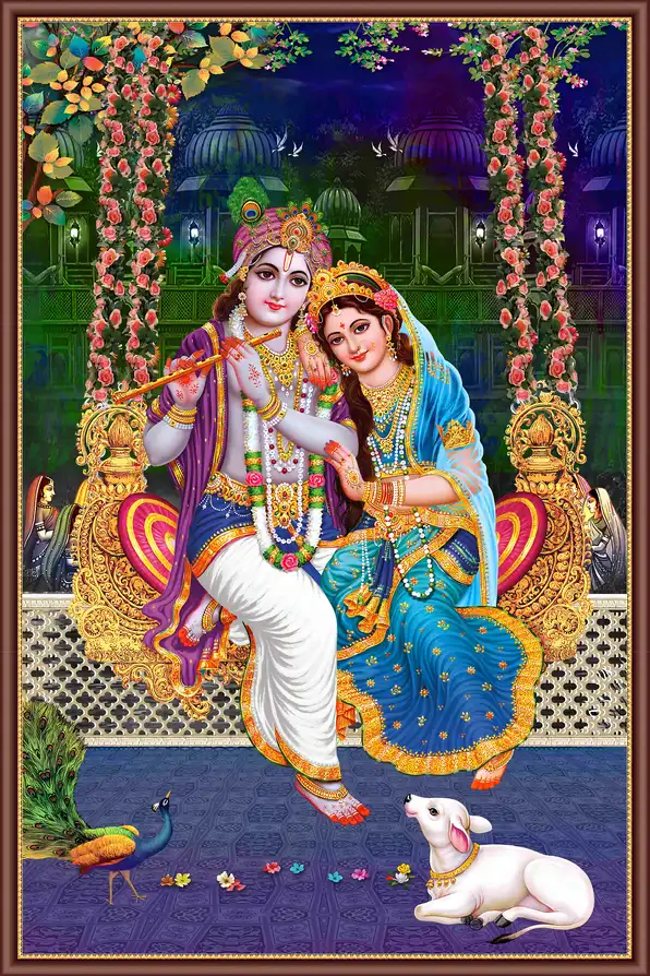 RK180 Radha Krishna Plain, Glitter, Stone, Crystal High Gloss Decorative Tile by Global Art