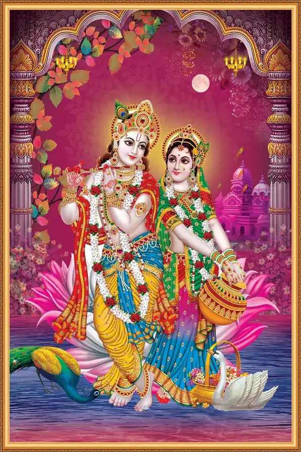 RK181 Radha Krishna Plain, Glitter, Stone, Crystal High Gloss Decorative Tile by Global Art