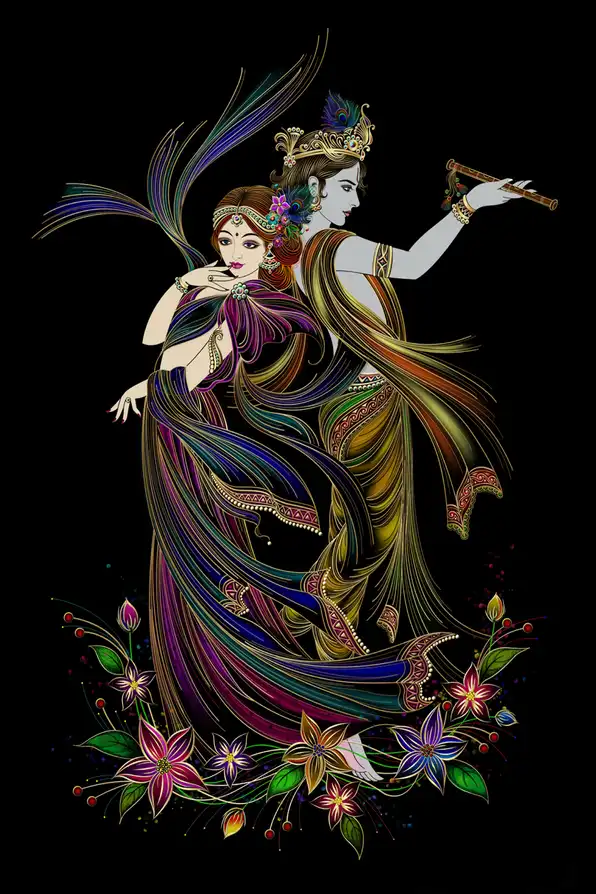RK182 Radha Krishna Plain, Glitter, Stone, Crystal High Gloss Decorative Tile by Global Art