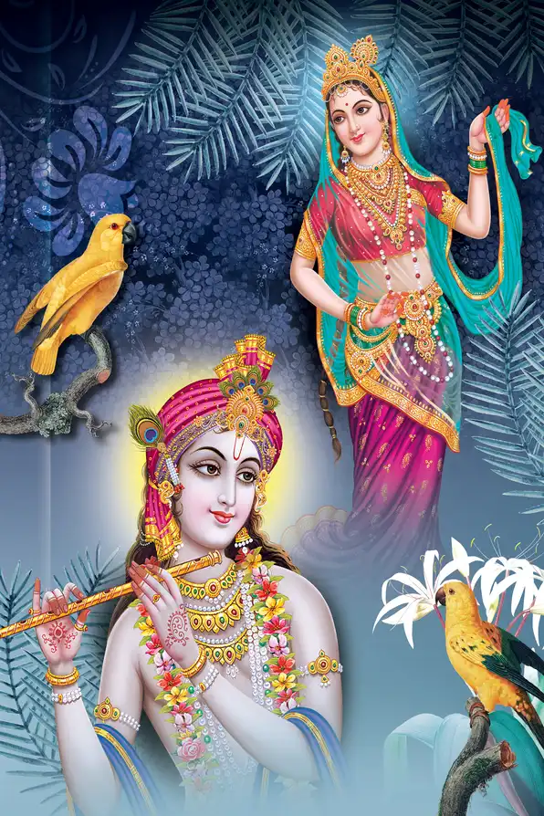 RK184 Radha Krishna Plain, Glitter, Stone, Crystal High Gloss Decorative Tile by Global Art