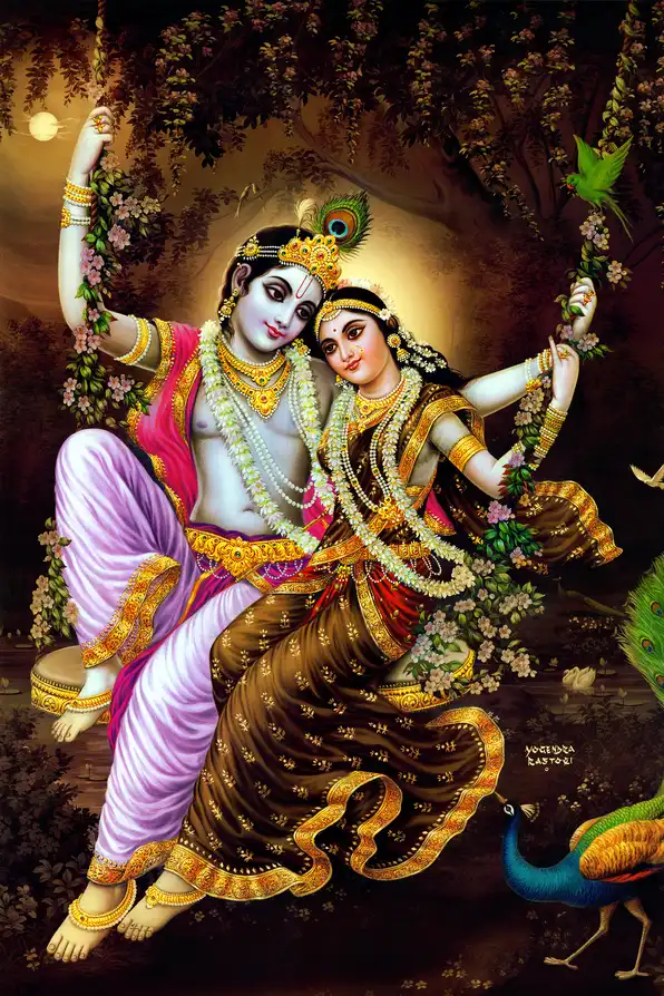 RK187 Radha Krishna Plain, Glitter, Stone, Crystal High Gloss Decorative Tile by Global Art