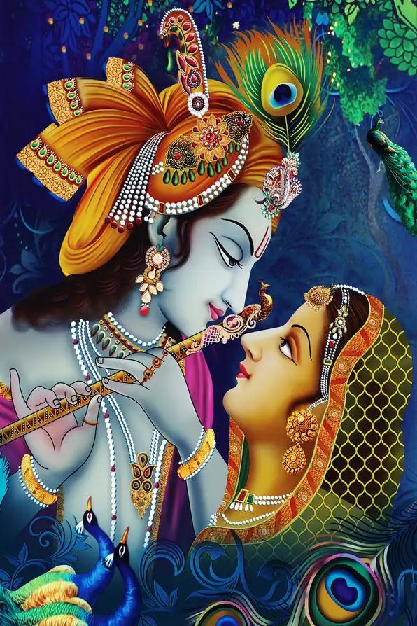 RK188 Radha Krishna Plain, Glitter, Stone, Crystal High Gloss Decorative Tile by Global Art
