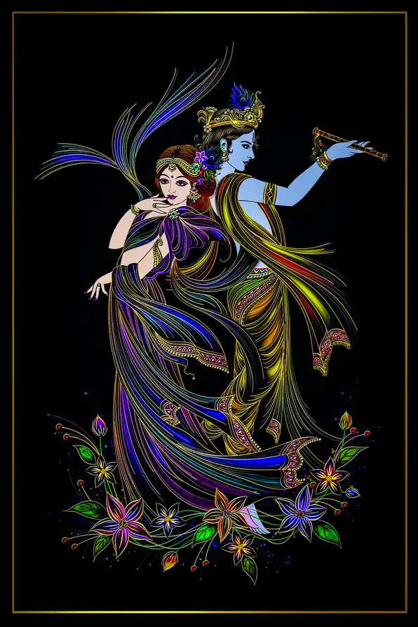 RK189 Radha Krishna Plain, Glitter, Stone, Crystal High Gloss Decorative Tile by Global Art