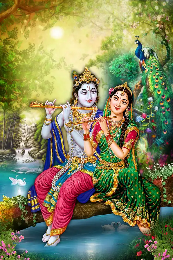 RK190 Radha Krishna Plain, Glitter, Stone, Crystal High Gloss Decorative Tile by Global Art