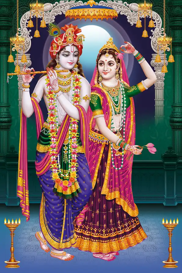 RK193 Radha Krishna Plain, Glitter, Stone, Crystal High Gloss Decorative Tile by Global Art