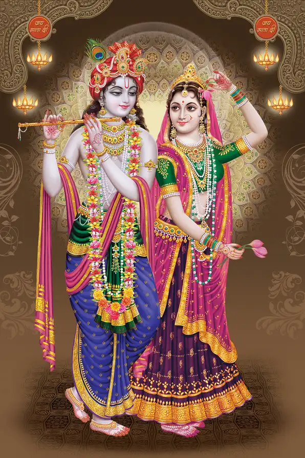 RK194 Radha Krishna Plain, Glitter, Stone, Crystal High Gloss Decorative Tile by Global Art