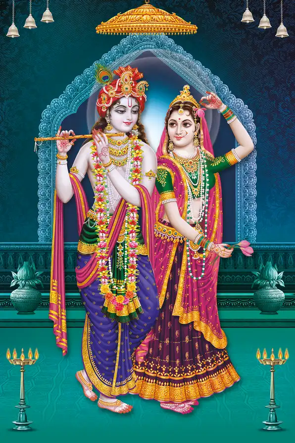 RK195 Radha Krishna Plain, Glitter, Stone, Crystal High Gloss Decorative Tile by Global Art