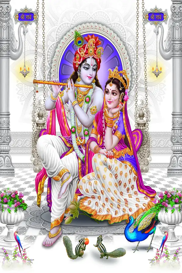 RK196 Radha Krishna Plain, Glitter, Stone, Crystal High Gloss Decorative Tile by Global Art