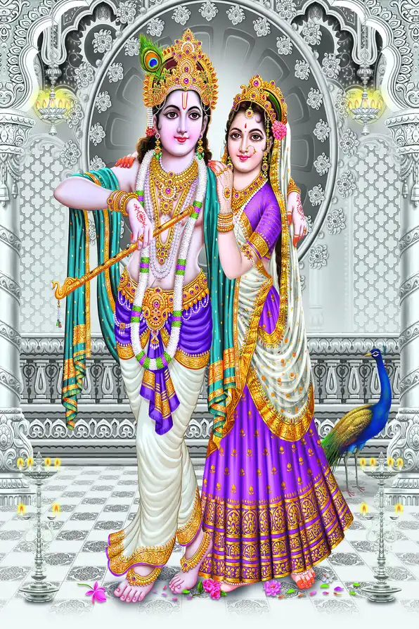 RK198 Radha Krishna Plain, Glitter, Stone, Crystal High Gloss Decorative Tile by Global Art