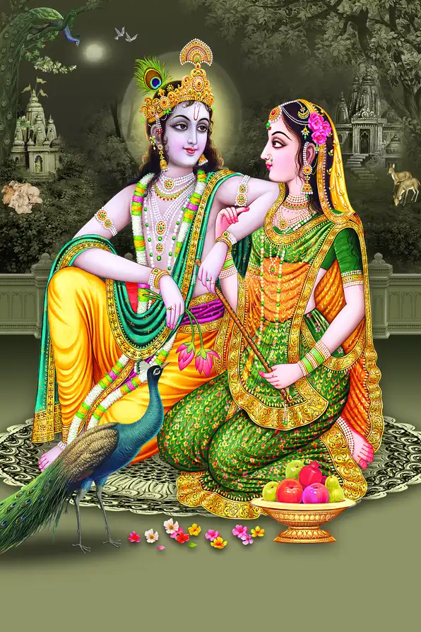 RK199 Radha Krishna Plain, Glitter, Stone, Crystal High Gloss Decorative Tile by Global Art
