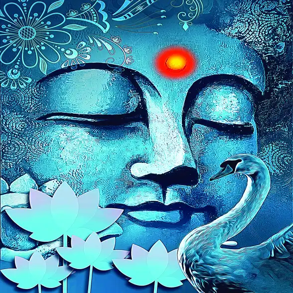 1878 Bhagwan Budh Plain, Glitter, Stone, Crystal High Gloss Decorative Tile by Global Art