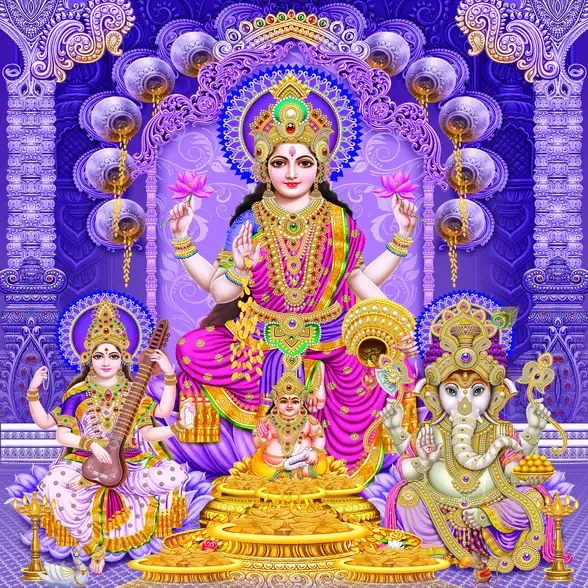 0520 Diwali Puja Plain, Glitter, Stone, Crystal High Gloss Decorative Tile by Global Art