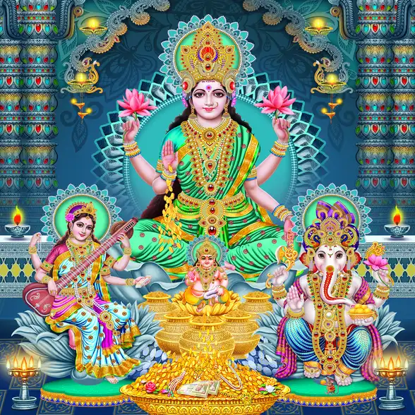 0519 Diwali Puja Plain, Glitter, Stone, Crystal High Gloss Decorative Tile by Global Art