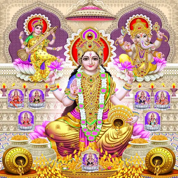 0523 Diwali Puja Plain, Glitter, Stone, Crystal High Gloss Decorative Tile by Global Art