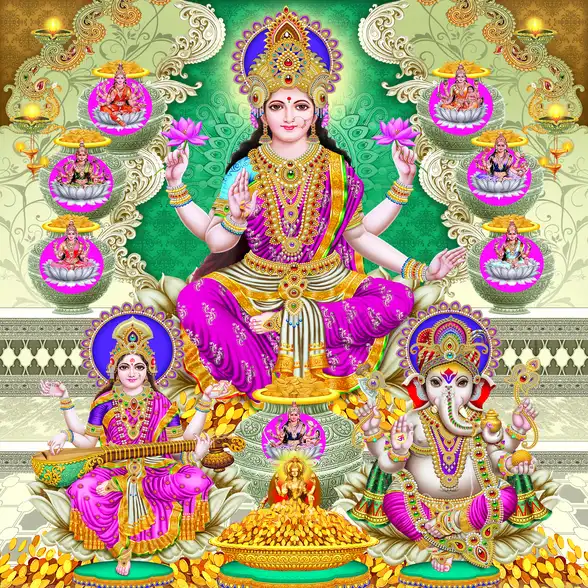0524 Diwali Puja Plain, Glitter, Stone, Crystal High Gloss Decorative Tile by Global Art