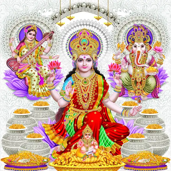 0525 Diwali Puja Plain, Glitter, Stone, Crystal High Gloss Decorative Tile by Global Art