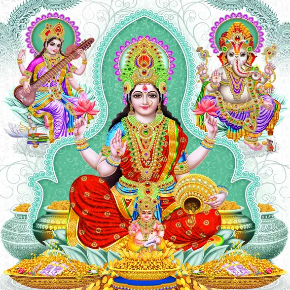 0526 Diwali Puja Plain, Glitter, Stone, Crystal High Gloss Decorative Tile by Global Art