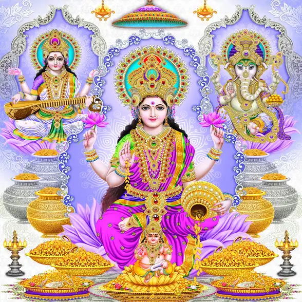 0527 Diwali Puja Plain, Glitter, Stone, Crystal High Gloss Decorative Tile by Global Art