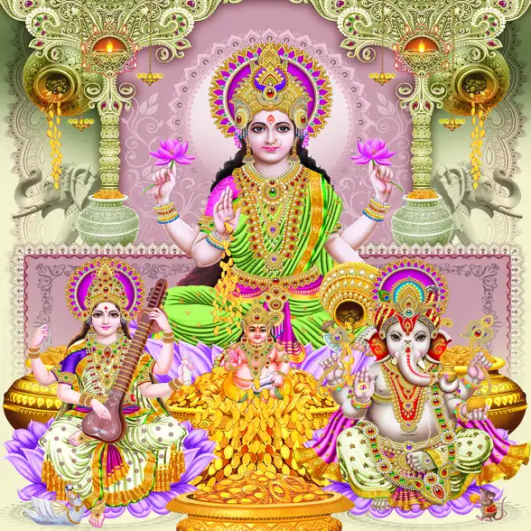 0528 Diwali Puja Plain, Glitter, Stone, Crystal High Gloss Decorative Tile by Global Art