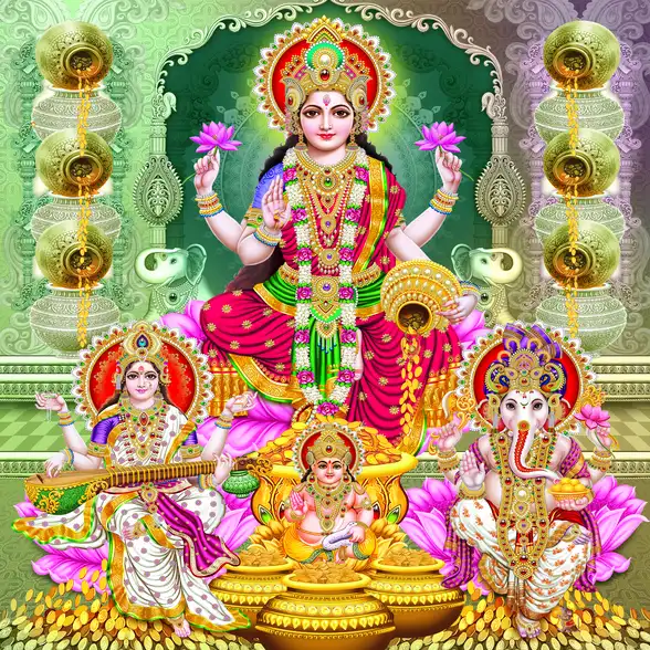 0531 Diwali Puja Plain, Glitter, Stone, Crystal High Gloss Decorative Tile by Global Art