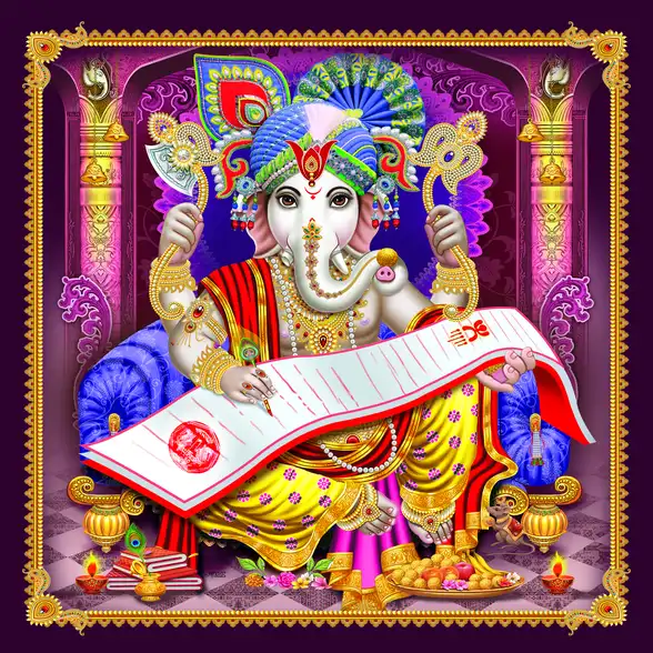 0097 Ganesh Ji Plain, Glitter, Stone, Crystal High Gloss Decorative Tile by Global Art