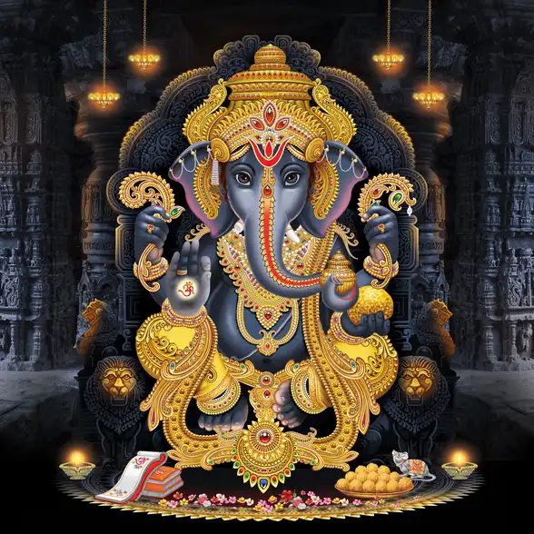 0098 Ganesh Ji Plain, Glitter, Stone, Crystal High Gloss Decorative Tile by Global Art