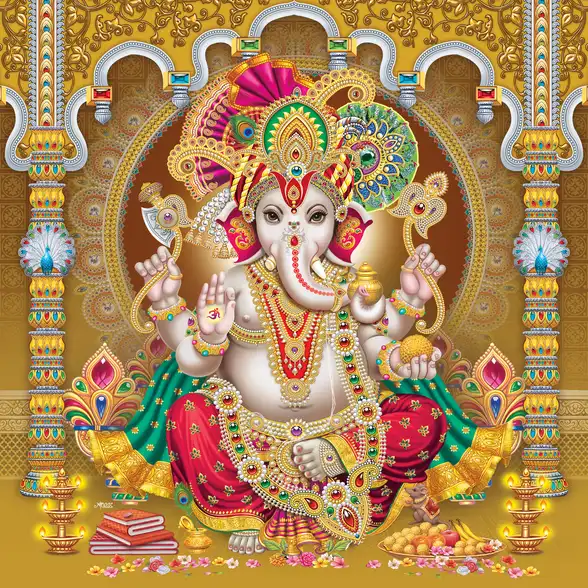 0099 Ganesh Ji Plain, Glitter, Stone, Crystal High Gloss Decorative Tile by Global Art
