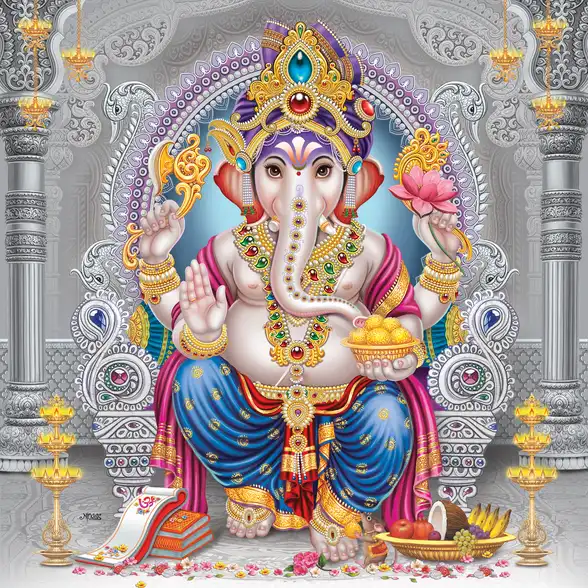 0102 Ganesh Ji Plain, Glitter, Stone, Crystal High Gloss Decorative Tile by Global Art