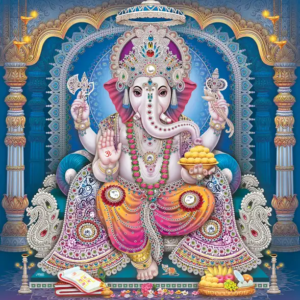 0104 Ganesh Ji Plain, Glitter, Stone, Crystal High Gloss Decorative Tile by Global Art
