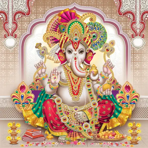 0105 Ganesh Ji Plain, Glitter, Stone, Crystal High Gloss Decorative Tile by Global Art