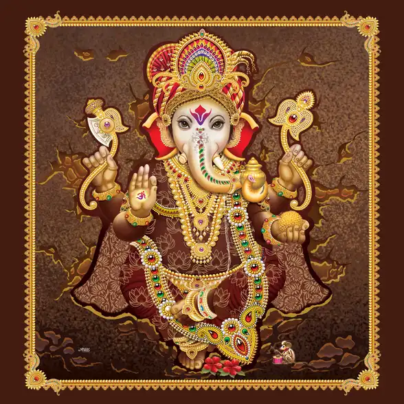 0106 Ganesh Ji Plain, Glitter, Stone, Crystal High Gloss Decorative Tile by Global Art