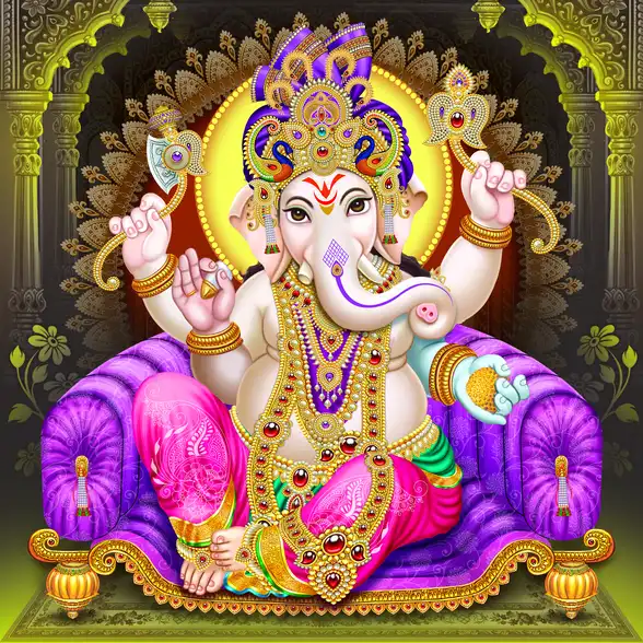 0107 Ganesh Ji Plain, Glitter, Stone, Crystal High Gloss Decorative Tile by Global Art