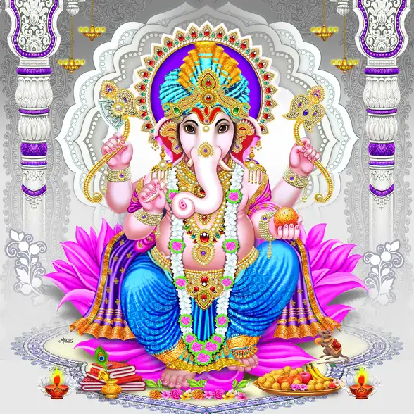 0108 Ganesh Ji Plain, Glitter, Stone, Crystal High Gloss Decorative Tile by Global Art