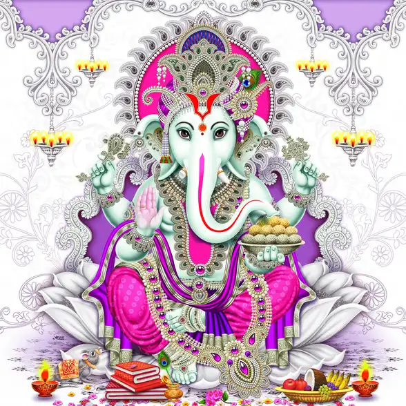 0109 Ganesh Ji Plain, Glitter, Stone, Crystal High Gloss Decorative Tile by Global Art