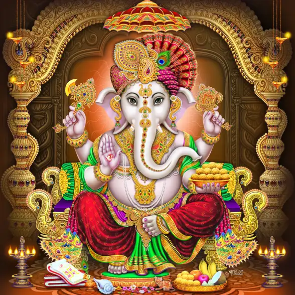 0110 Ganesh Ji Plain, Glitter, Stone, Crystal High Gloss Decorative Tile by Global Art