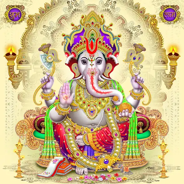 0111 Ganesh Ji Plain, Glitter, Stone, Crystal High Gloss Decorative Tile by Global Art
