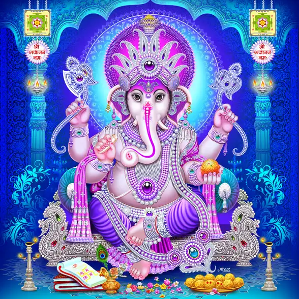 0112 Ganesh Ji Plain, Glitter, Stone, Crystal High Gloss Decorative Tile by Global Art