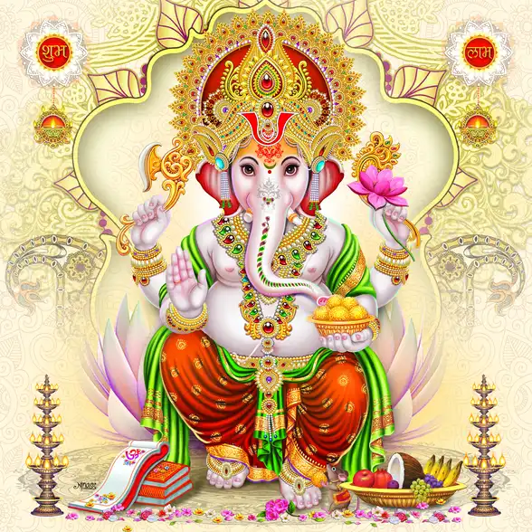 0113 Ganesh Ji Plain, Glitter, Stone, Crystal High Gloss Decorative Tile by Global Art